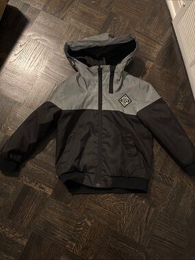 Kids Two-Tone Hooded reflective rain  Jacket - Gray & Black